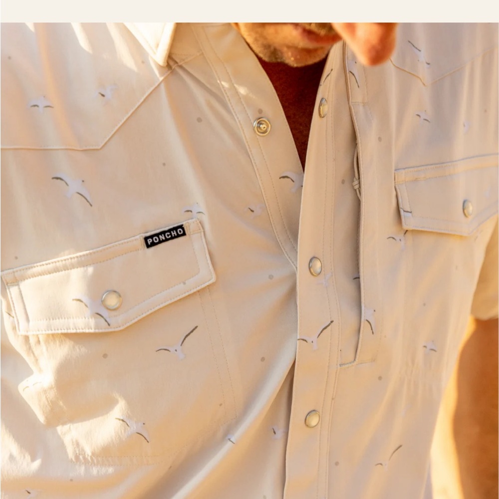 Poncho Men's Beige Casual Button Down Shirt